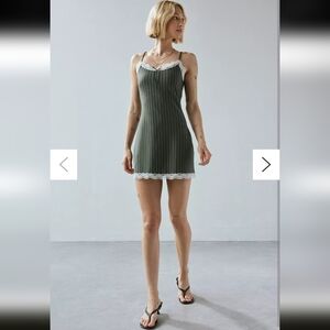 Urban Outfitters Devin Pinstripe Lace-Trim Cami Mini Dress NWT
